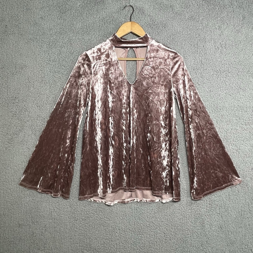 Karlie Women's Small Velvet Pink Blouse Bell Sleeve Fairy Whimsy